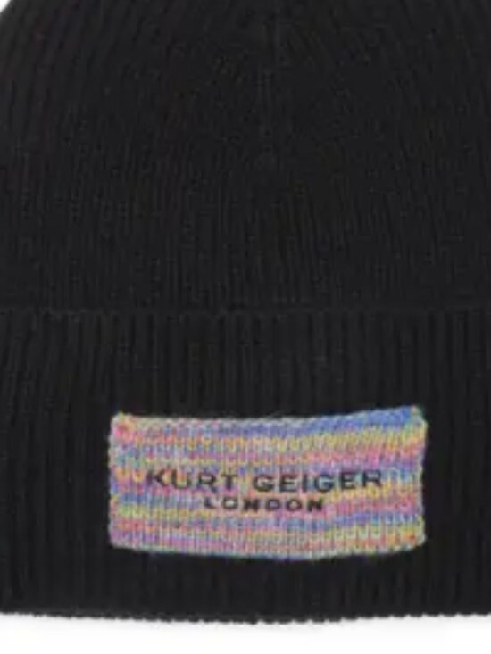 NWT Kurt Geiger London Logo Patch Cuffed Beanie One Size, BLACK